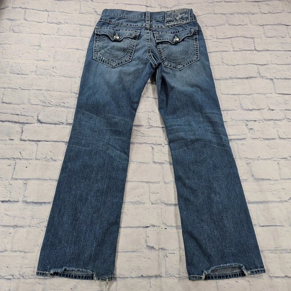 True Religion Ricky Big T Jeans Mens 33X34 Blue Distressed Bootcut VTG Y2K USA